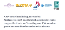 NAP-Branchendialog Automobil: Zivilgesellschaft aus Deutschland und Mexiko reagiert kritisch auf Ausstieg von VW aus dem gemeinsamen Beschwerdemechanismus
