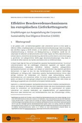 Effektive Beschwerdemechanismen im europäischen Lieferkettengesetz - Empfehlungen zur Ausgestaltung der Corporate Sustainability Due Diligence Directive (CSDDD)