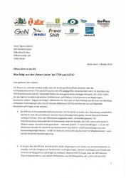 Brief an SPD-Parteivorsitzenden Sigmar Gabriel zu Folgen von 'roten Linien' bei TTIP und CETA