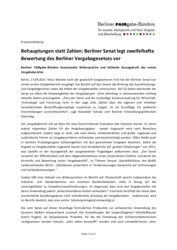 Pressemitteilung: Behauptungen statt Zahlen - Berliner Senat legt zweifelhafte Bewertung des Berliner Vergabegesetzes vor